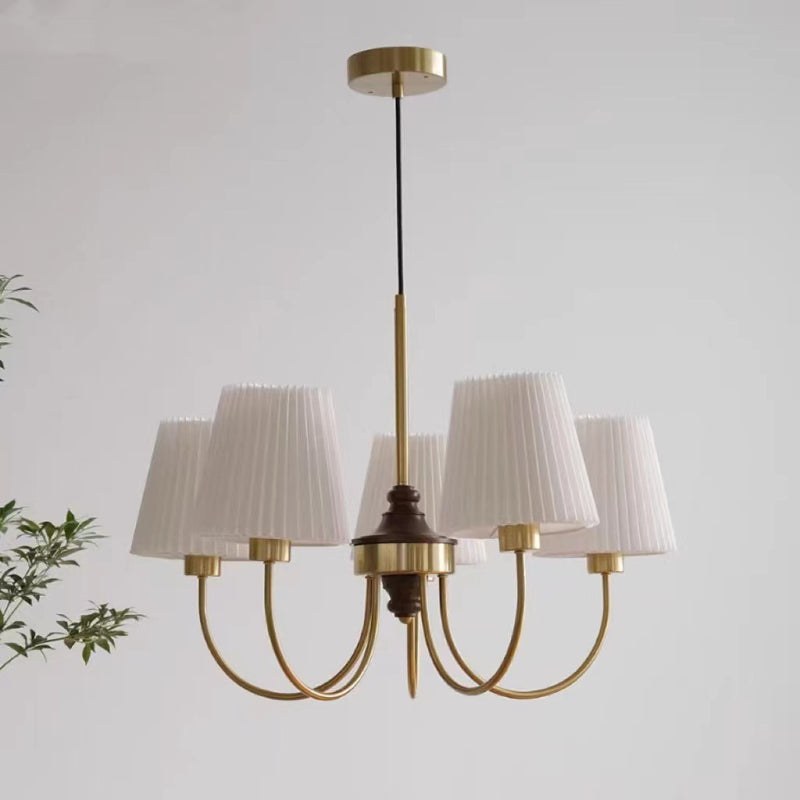 Candelabros contemporáneos retro de algodón, lino, hierro y madera cilíndricos plisados de 3/5 luces para sala de estar 