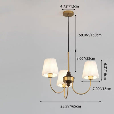 Candelabros contemporáneos retro de algodón, lino, hierro y madera cilíndricos plisados de 3/5 luces para sala de estar 