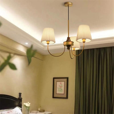 Candelabros contemporáneos retro de algodón, lino, hierro y madera cilíndricos plisados de 3/5 luces para sala de estar 