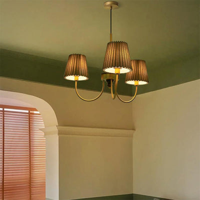 Candelabros contemporáneos retro de algodón, lino, hierro y madera cilíndricos plisados de 3/5 luces para sala de estar 