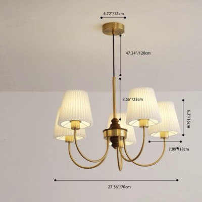 Candelabros contemporáneos retro de algodón, lino, hierro y madera cilíndricos plisados de 3/5 luces para sala de estar 