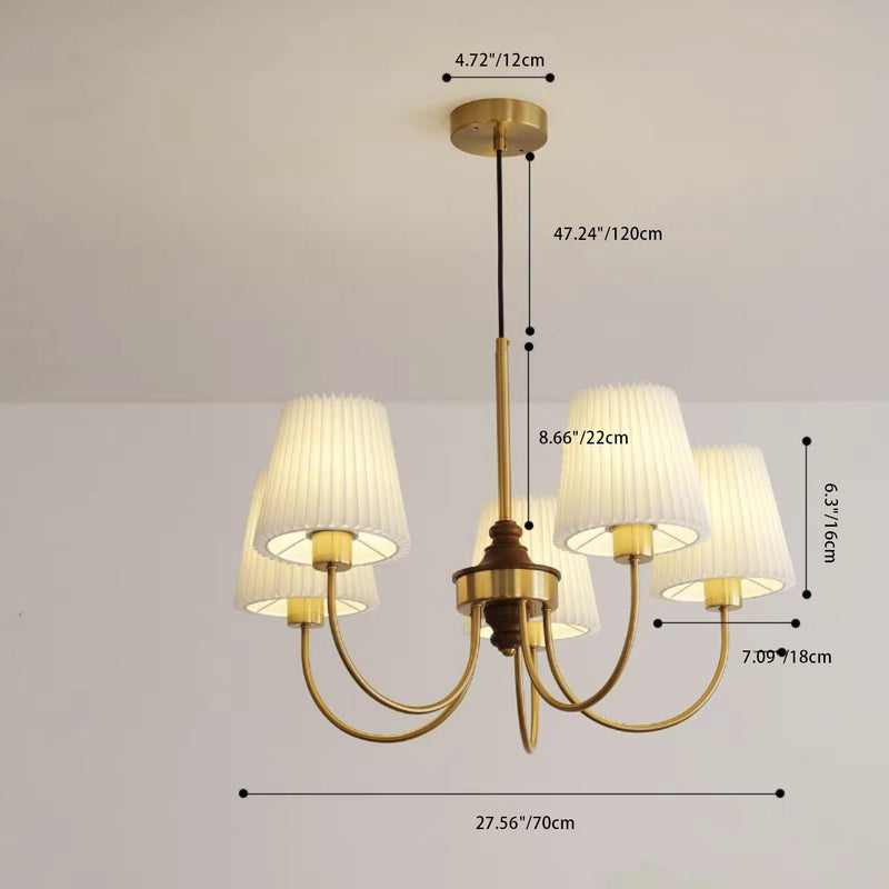 Candelabros contemporáneos retro de algodón, lino, hierro y madera cilíndricos plisados de 3/5 luces para sala de estar 