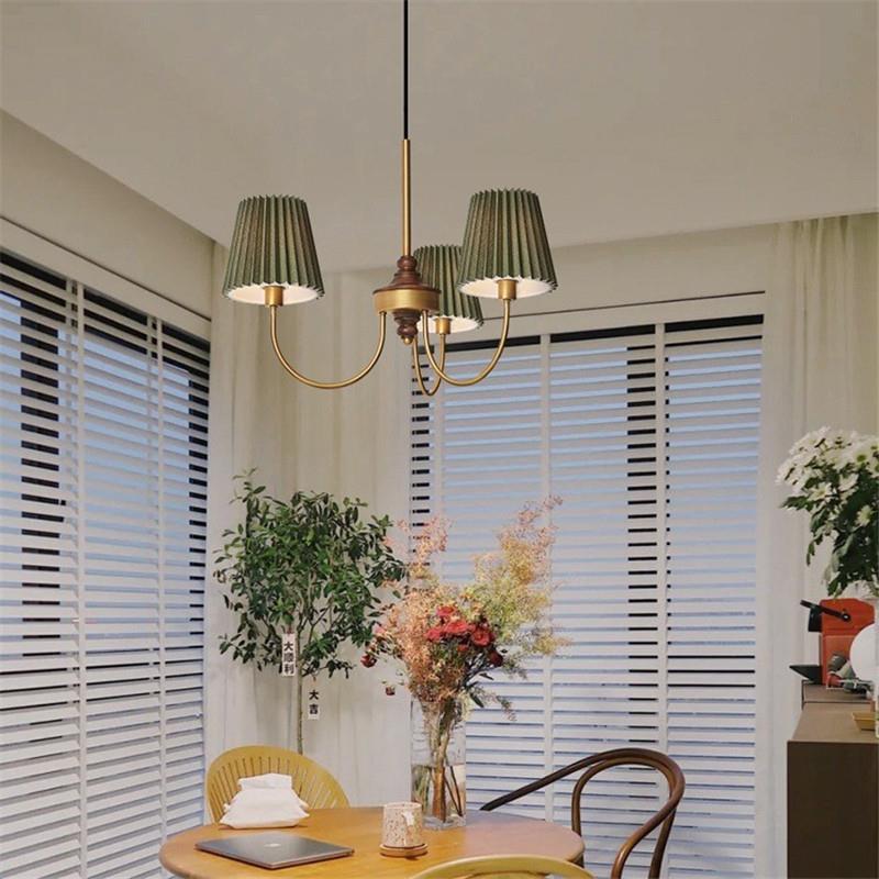Candelabros contemporáneos retro de algodón, lino, hierro y madera cilíndricos plisados de 3/5 luces para sala de estar 