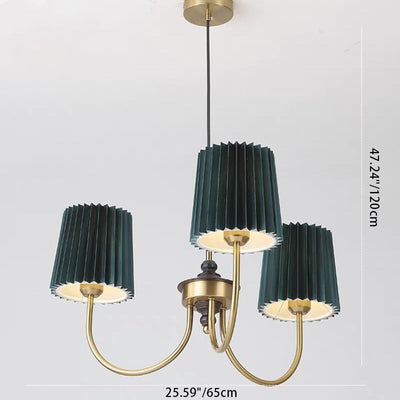 Candelabros contemporáneos retro de algodón, lino, hierro y madera cilíndricos plisados de 3/5 luces para sala de estar 