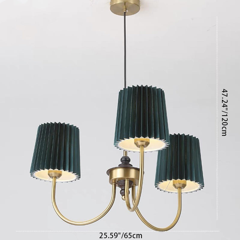 Candelabros contemporáneos retro de algodón, lino, hierro y madera cilíndricos plisados de 3/5 luces para sala de estar 