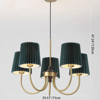Candelabros contemporáneos retro de algodón, lino, hierro y madera cilíndricos plisados de 3/5 luces para sala de estar 