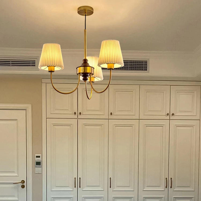 Zeitgenössische Retro Baumwolle Leinen Eisen Holz Zylinder Plissee 3/5 Licht Kronleuchter Für Wohnzimmer 