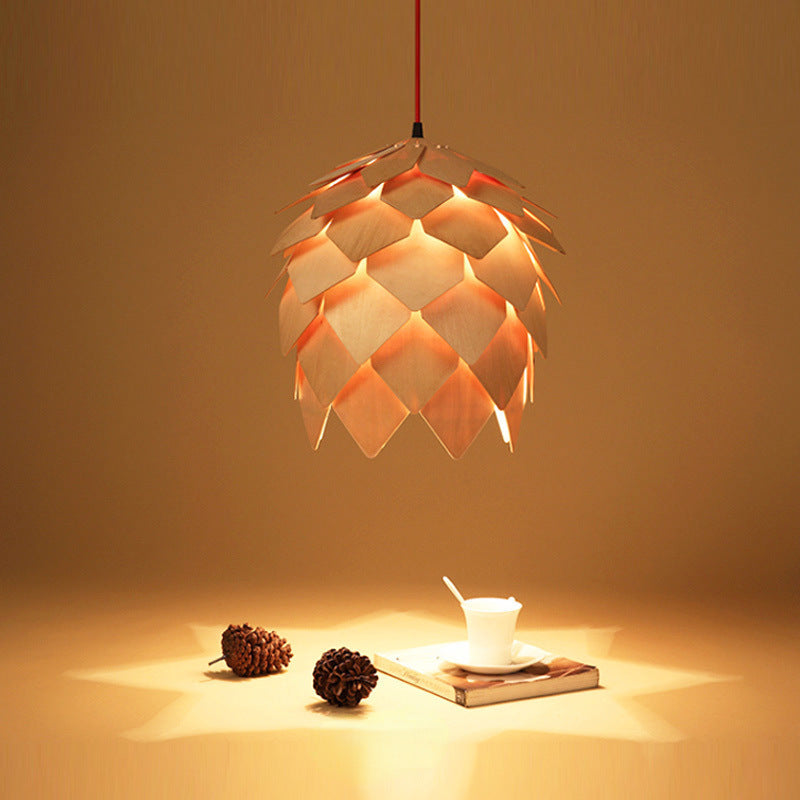 Zeitgenössische kreative Holz Strobile 1-Licht Pendelleuchte für Esszimmer 