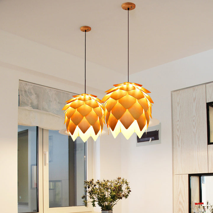 Zeitgenössische kreative Holz Strobile 1-Licht Pendelleuchte für Esszimmer 