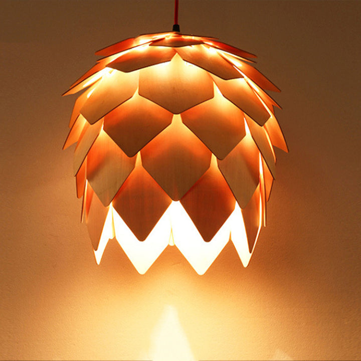 Zeitgenössische kreative Holz Strobile 1-Licht Pendelleuchte für Esszimmer 