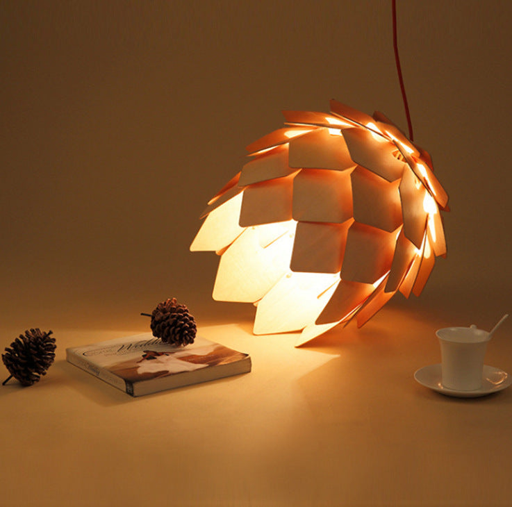 Zeitgenössische kreative Holz Strobile 1-Licht Pendelleuchte für Esszimmer 