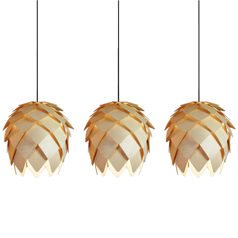 Zeitgenössische kreative Holz Strobile 1-Licht Pendelleuchte für Esszimmer 