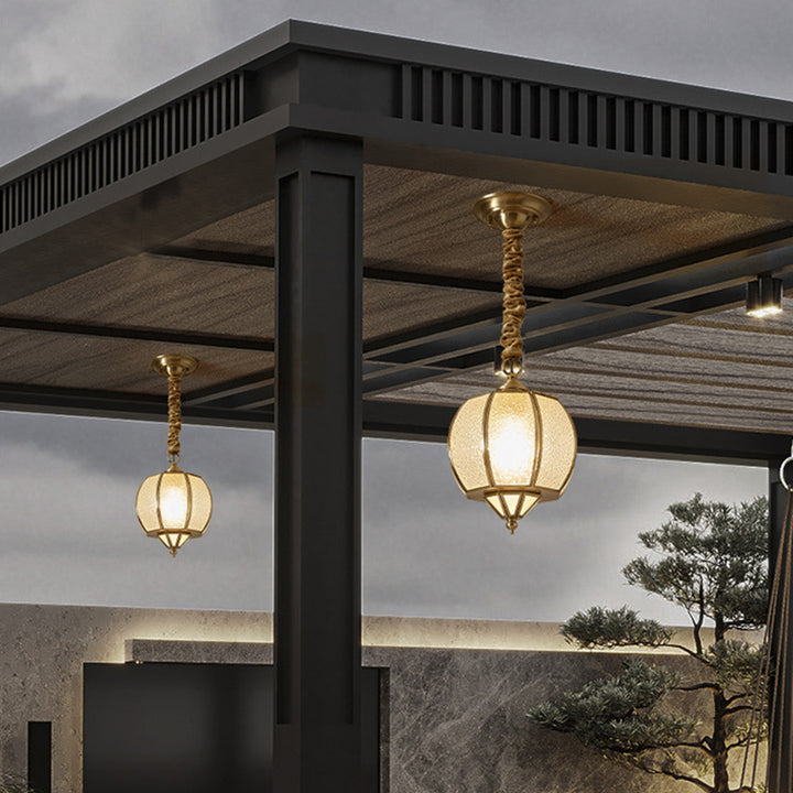 Lustres Modernes Mi-siècle Étanches en Cuivre et Verre en Cage Rhombique Cylindrique 1/3/4 Lumières pour Patio Extérieur 