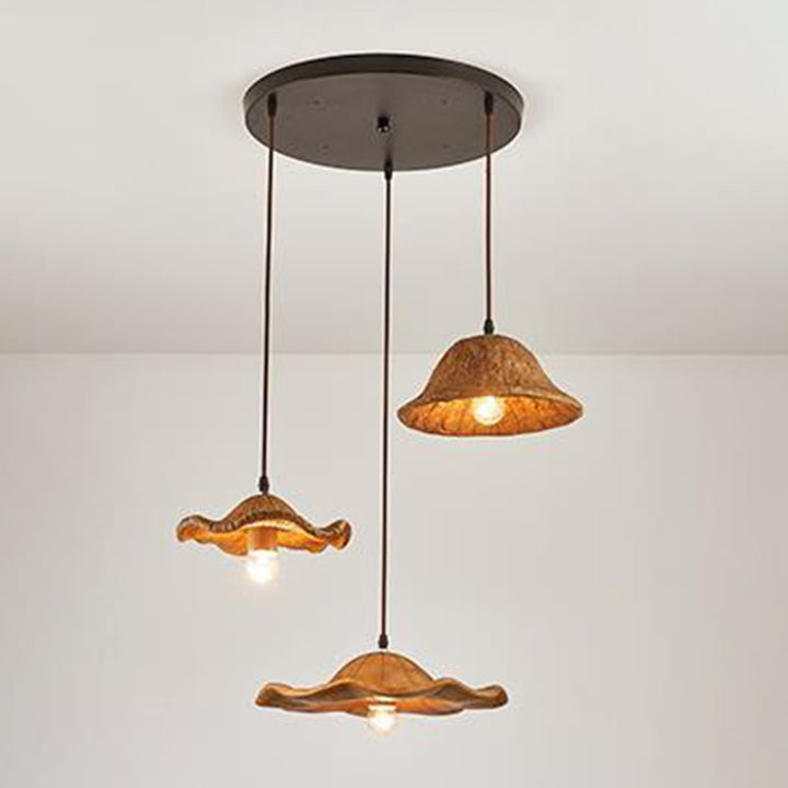 Lustres contemporains rétro en résine, métal, verre, floral, feuille de lotus, 1/3 lumières pour salle à manger 