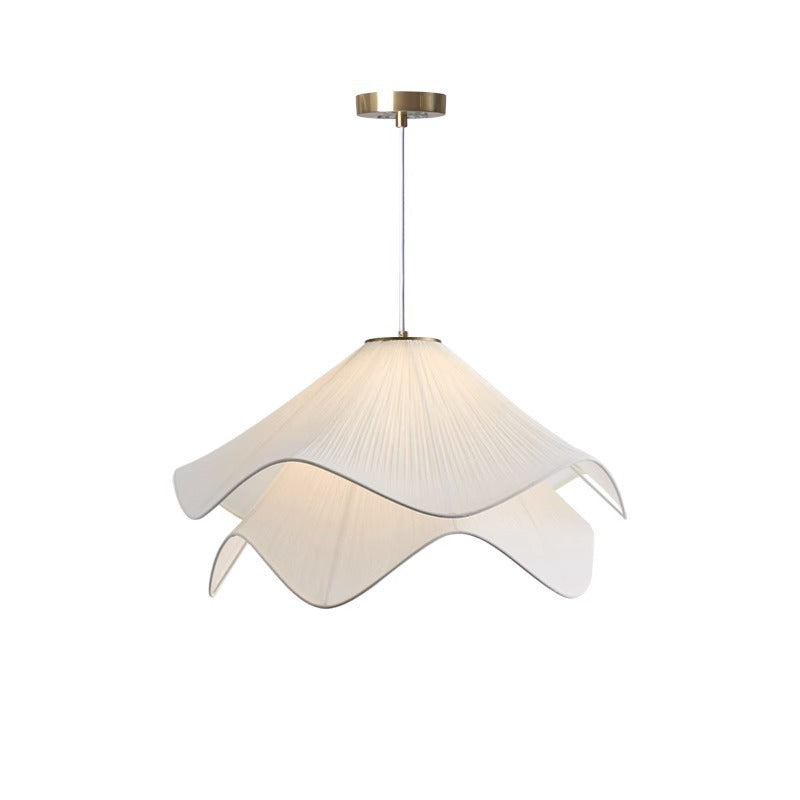 Traditional French Fabric Hat Wave Petal 2-Tier 1-Light Pendant Light For Bedroom