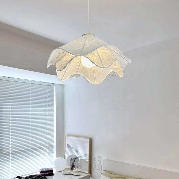 Traditional French Fabric Hat Wave Petal 2-Tier 1-Light Pendant Light For Bedroom