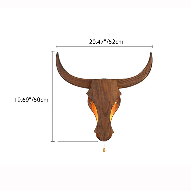 Applique murale LED tête de vache en bois massif rustique traditionnel pour couloir 