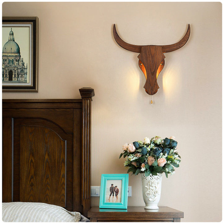 Applique murale LED tête de vache en bois massif rustique traditionnel pour couloir 