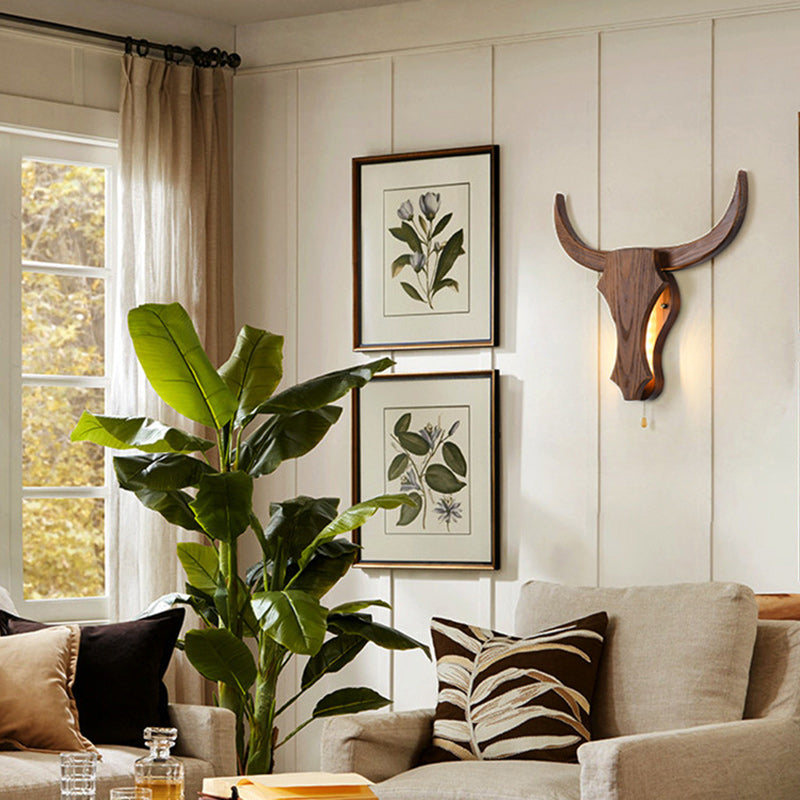 Applique murale LED tête de vache en bois massif rustique traditionnel pour couloir 