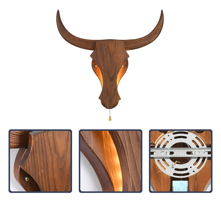 Applique murale LED tête de vache en bois massif rustique traditionnel pour couloir 