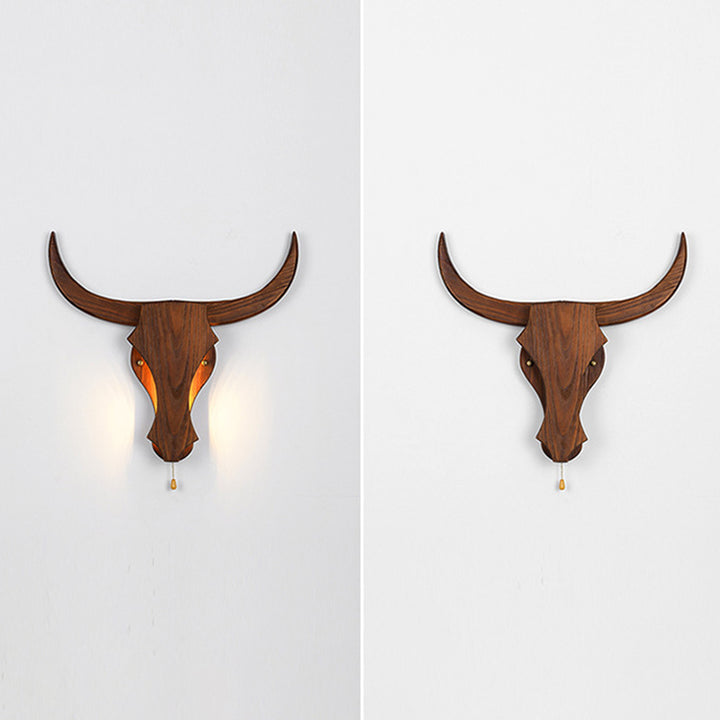 Applique murale LED tête de vache en bois massif rustique traditionnel pour couloir 
