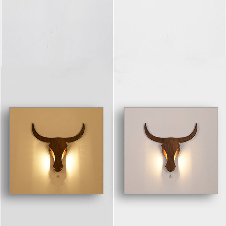 Applique murale LED tête de vache en bois massif rustique traditionnel pour couloir 