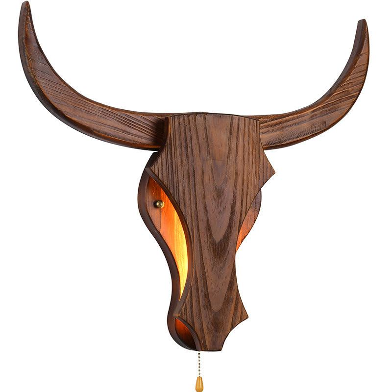 Applique murale LED tête de vache en bois massif rustique traditionnel pour couloir 