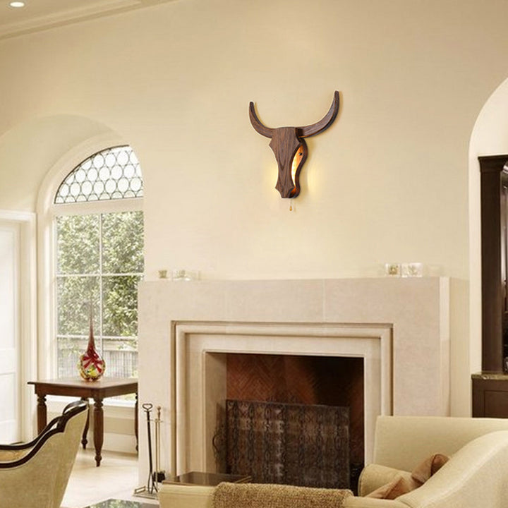 Applique murale LED tête de vache en bois massif rustique traditionnel pour couloir 