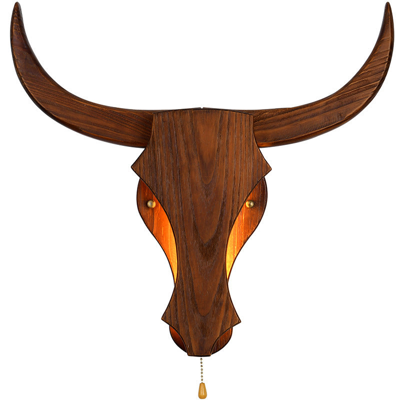 Applique murale LED tête de vache en bois massif rustique traditionnel pour couloir 