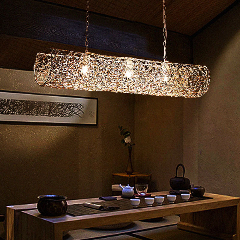 Candelabros de luz larga de cilindro de metal de ratán tejido japonés tradicional 2/3/4/6/7/9 para isla de comedor 