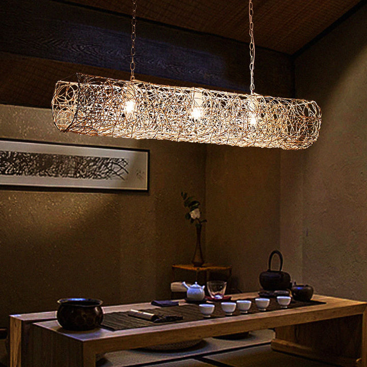 Candelabros de luz larga de cilindro de metal de ratán tejido japonés tradicional 2/3/4/6/7/9 para isla de comedor 