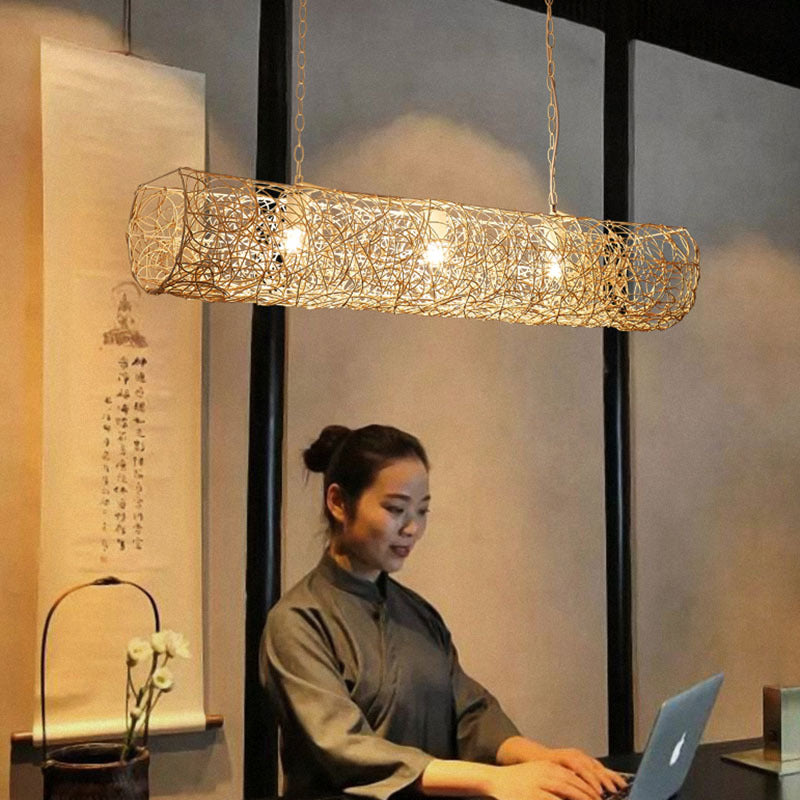 Candelabros de luz larga de cilindro de metal de ratán tejido japonés tradicional 2/3/4/6/7/9 para isla de comedor 