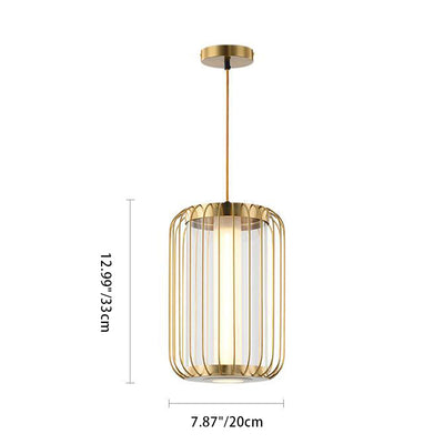Modern Mid-century Iron Acrylic Cylinder Cage LED Pendant Light For Dining Room