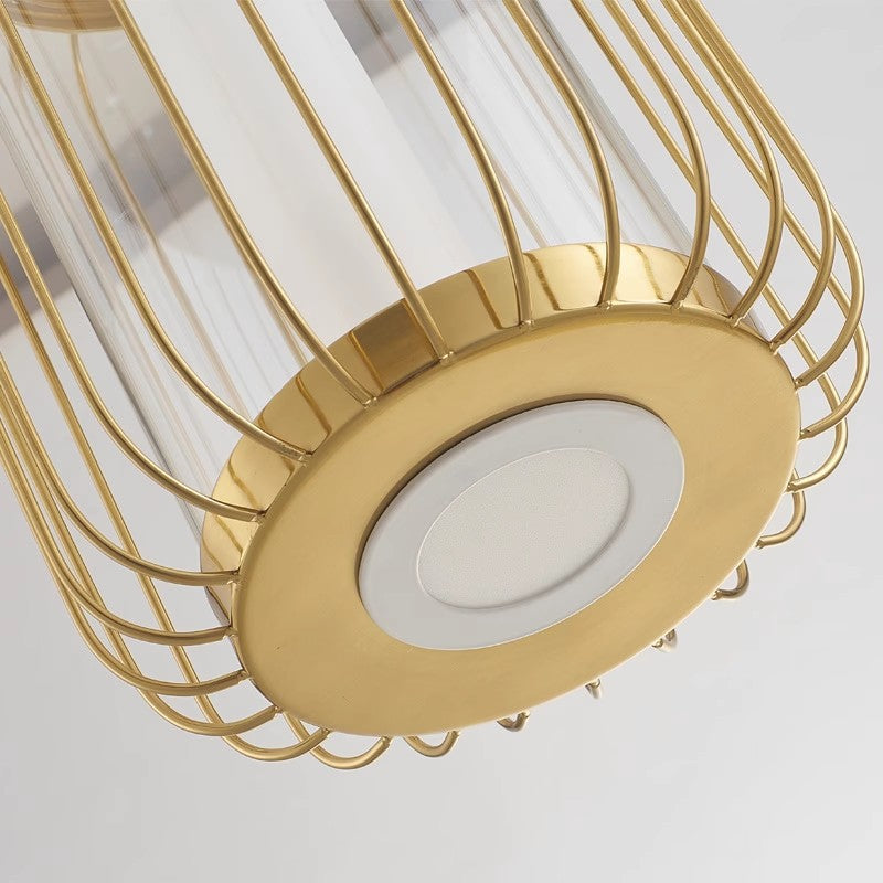 Modern Mid-century Iron Acrylic Cylinder Cage LED Pendant Light For Dining Room
