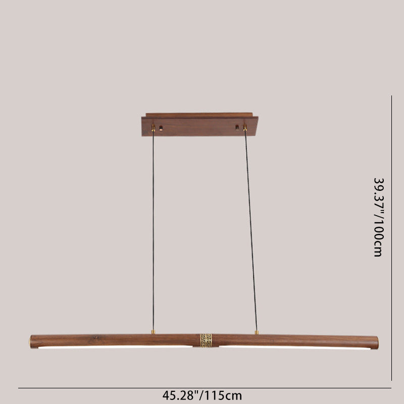 Traditional Chinese Walnut Copper Acrylic Strip Branch LED Chandeliers For Dining Room