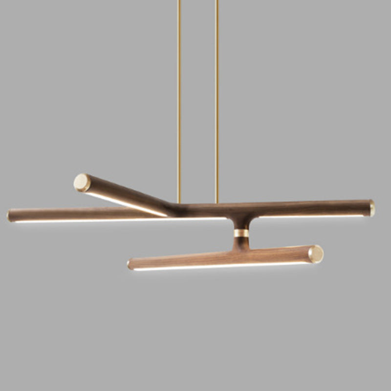 Lustres à LED en cuivre, noyer chinois traditionnel, acrylique, branche pour salle à manger 