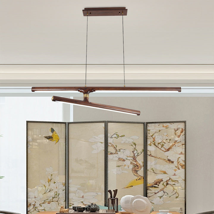 Lustres à LED en cuivre, noyer chinois traditionnel, acrylique, branche pour salle à manger 