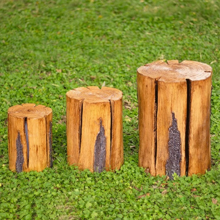Moderne Art Deco Solar Wasserdichte Harz Fiberglas Zylinder Baumstumpf Holzmaserung LED Landschaft Beleuchtung Außen Licht Für Garten 