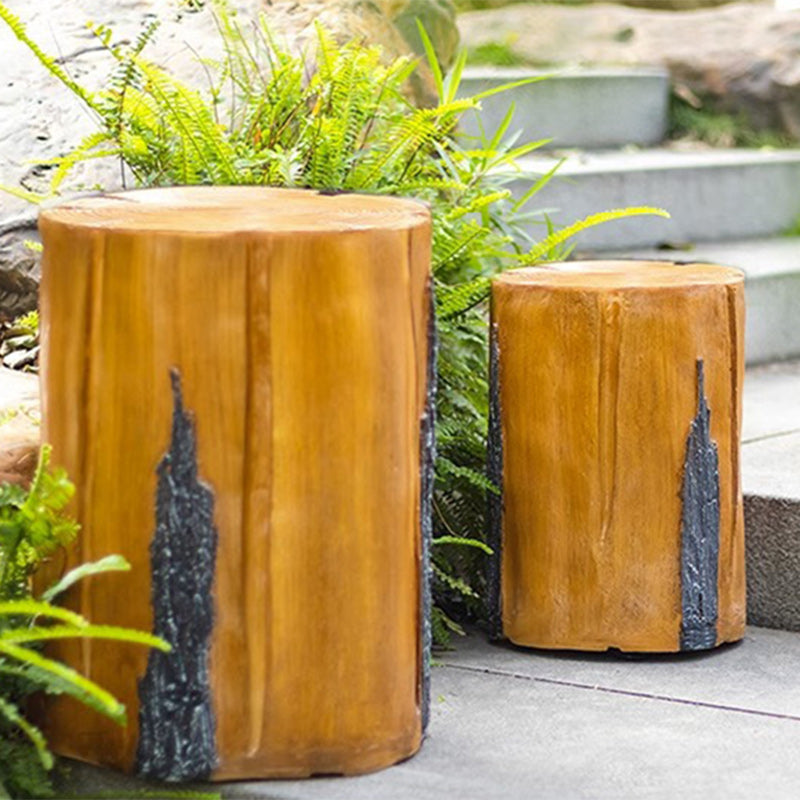 Moderne Art Deco Solar Wasserdichte Harz Fiberglas Zylinder Baumstumpf Holzmaserung LED Landschaft Beleuchtung Außen Licht Für Garten 