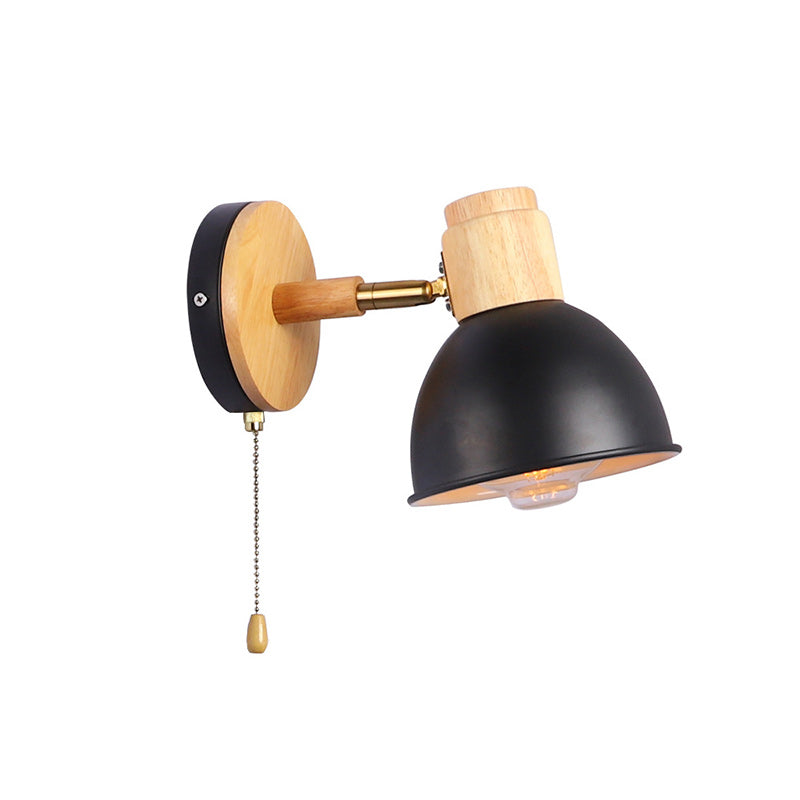 Applique murale 1 lumière avec fermeture éclair en bois de fer nordique contemporain pour chevet 