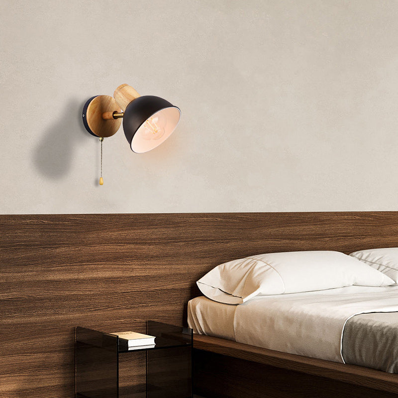 Applique murale 1 lumière avec fermeture éclair en bois de fer nordique contemporain pour chevet 