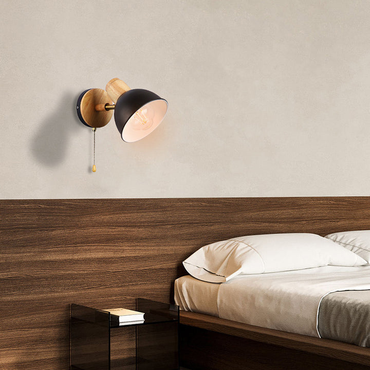 Applique murale 1 lumière avec fermeture éclair en bois de fer nordique contemporain pour chevet 
