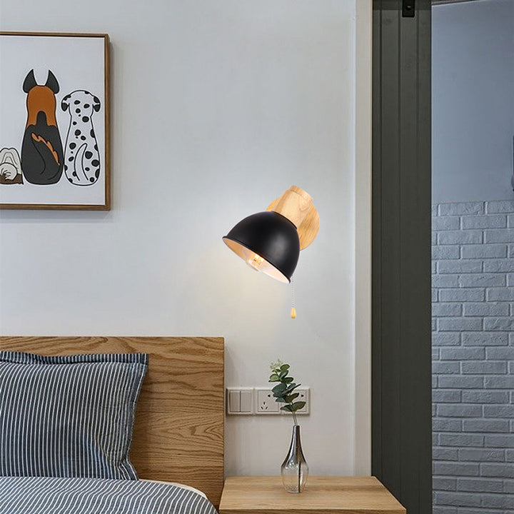 Applique murale 1 lumière avec fermeture éclair en bois de fer nordique contemporain pour chevet 