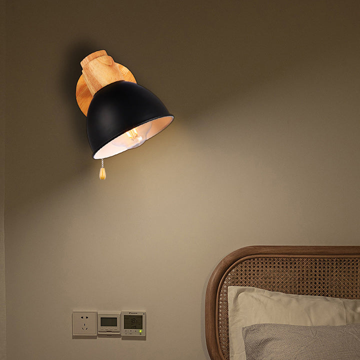 Applique murale 1 lumière avec fermeture éclair en bois de fer nordique contemporain pour chevet 