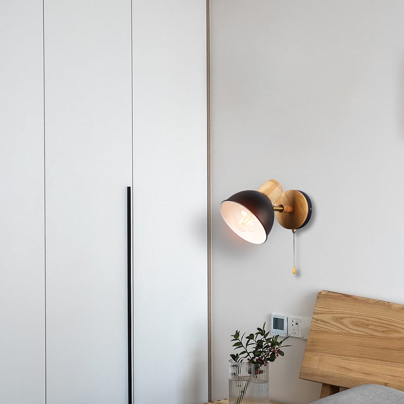Applique murale 1 lumière avec fermeture éclair en bois de fer nordique contemporain pour chevet 