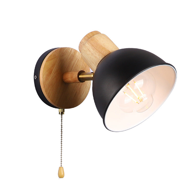 Applique murale 1 lumière avec fermeture éclair en bois de fer nordique contemporain pour chevet 