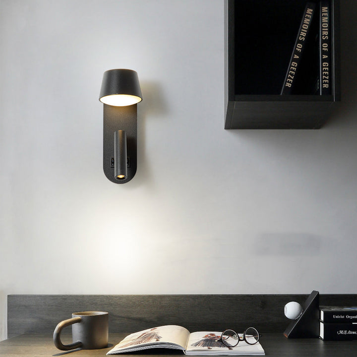 Lampe murale LED contemporaine nordique en aluminium et acrylique rotative avec cylindre elliptique et spot pour chevet 