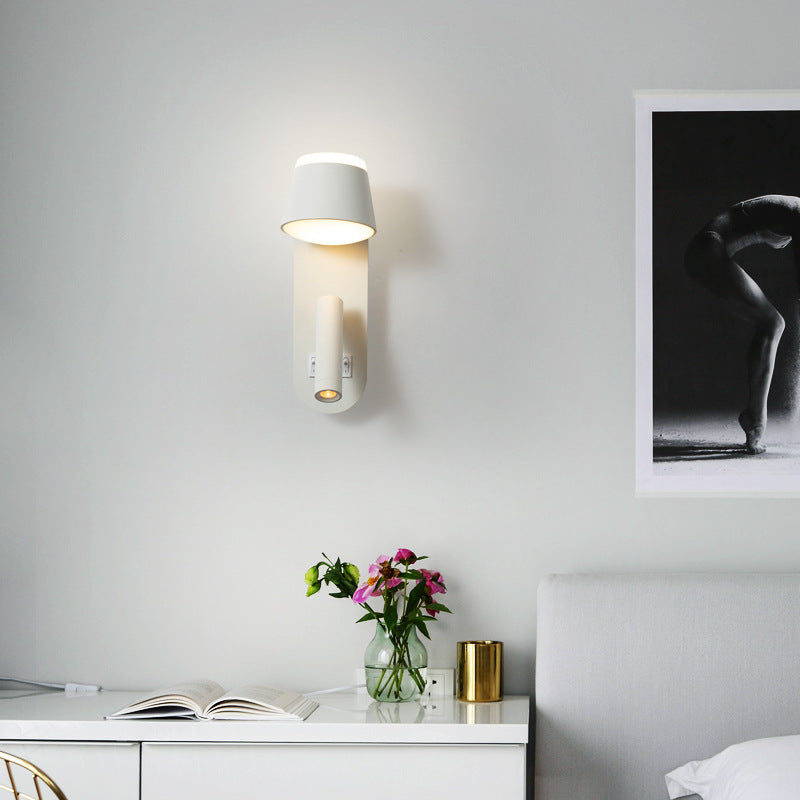 Lampe murale LED contemporaine nordique en aluminium et acrylique rotative avec cylindre elliptique et spot pour chevet 