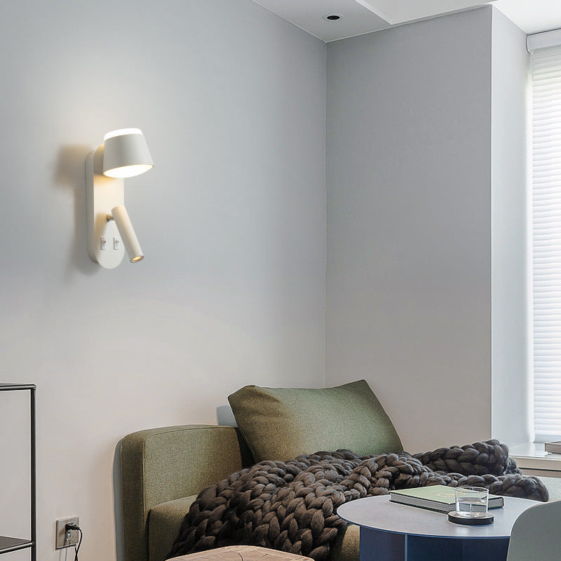 Lampe murale LED contemporaine nordique en aluminium et acrylique rotative avec cylindre elliptique et spot pour chevet 
