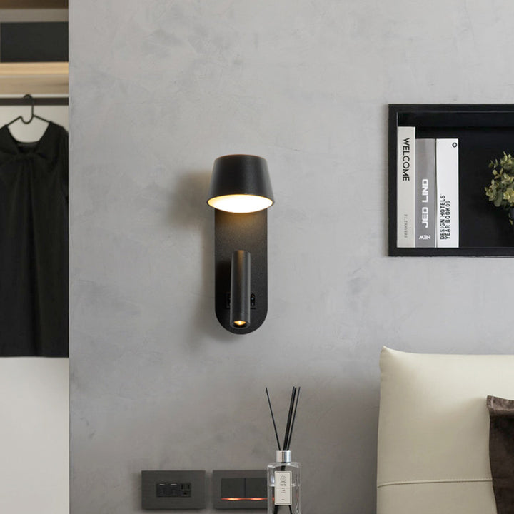 Lampe murale LED contemporaine nordique en aluminium et acrylique rotative avec cylindre elliptique et spot pour chevet 